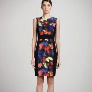 ST.JOHN Mini Dress Watercolor Silk Sleeveless Sheath Floral abstract print Sz 8